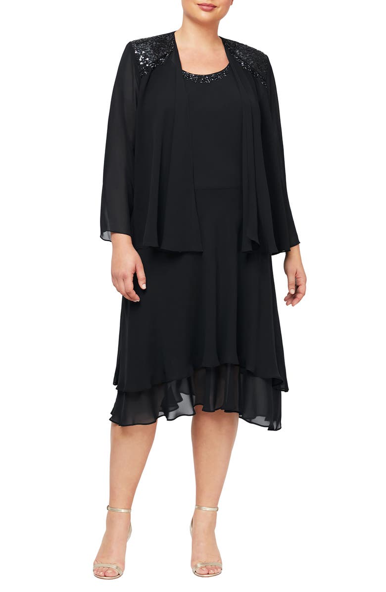 SLNY Sequin Beaded Jacket & Dress, Main, color, 