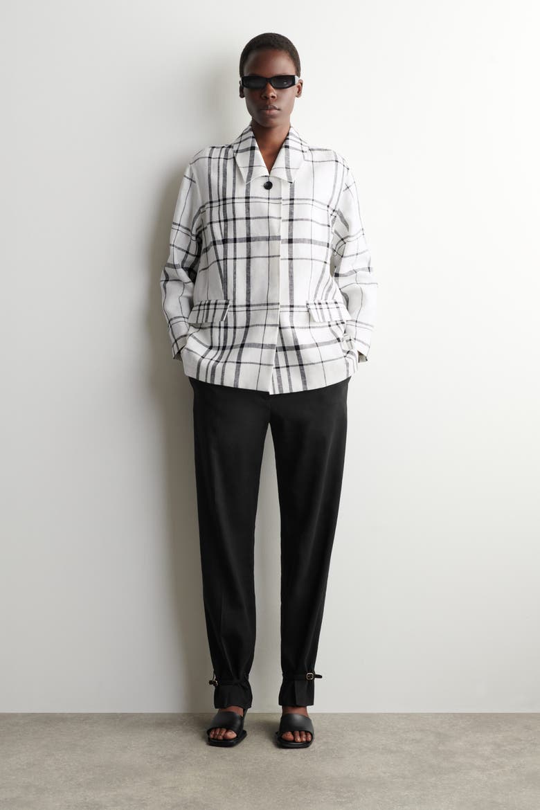 Checked Linen Blazer, Main, color, WHITE / BLACK / CHECKED