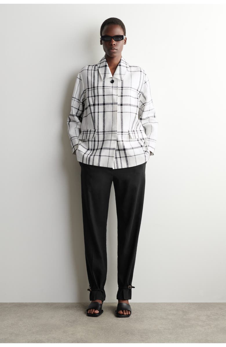 COS Checked Linen Blazer, Main, color, White / Black / Checked