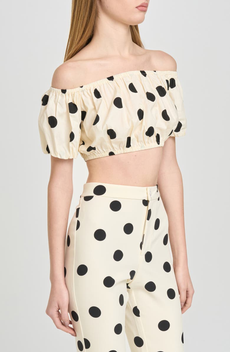 WAYF Annie Polka Dot Crop Stretch Cotton Top, Alternate, color, Ant Ivory Polka Dot