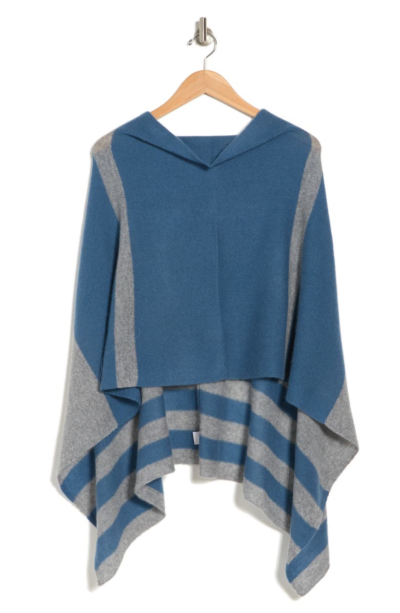 Portolano Striped Cowl Neck Poncho, Alternate, color, Palace Blue/ Light Grey