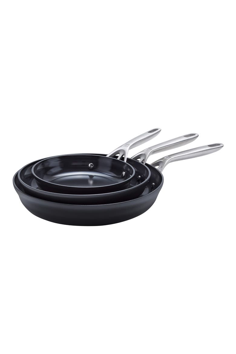 Motion Ceramic 3-Piece Hard Anodized Fry Pan Set, Main, color, BLACK