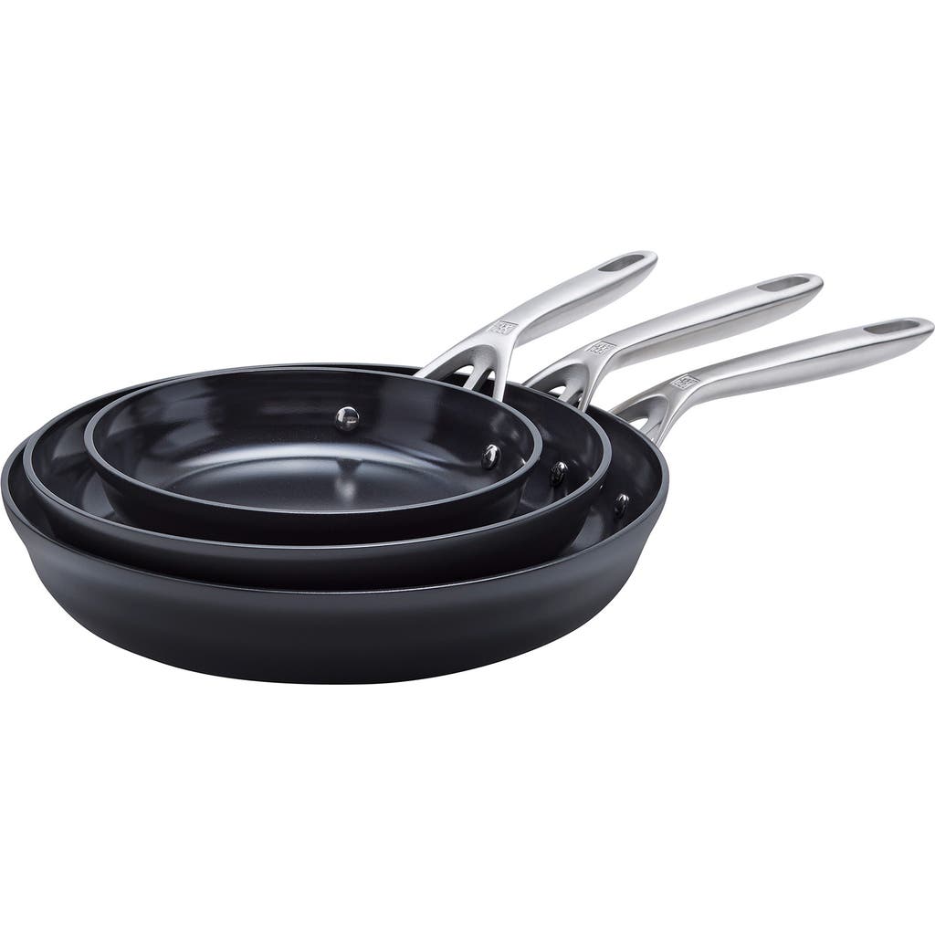 Zwilling Motion Ceramic 3-piece Hard Anodized Fry Pan Set In Black