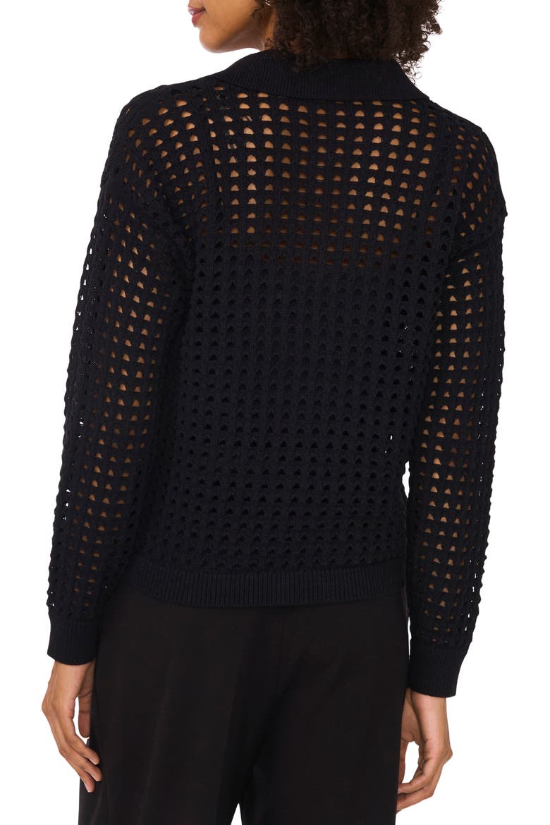 Johnny Collar Mesh Stitch Sweater, Alternate, color, RICH BLACK