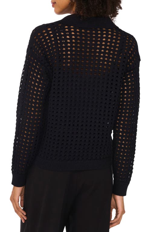 Vince Camuto Johnny Collar Mesh Stitch Sweater In Rich Black