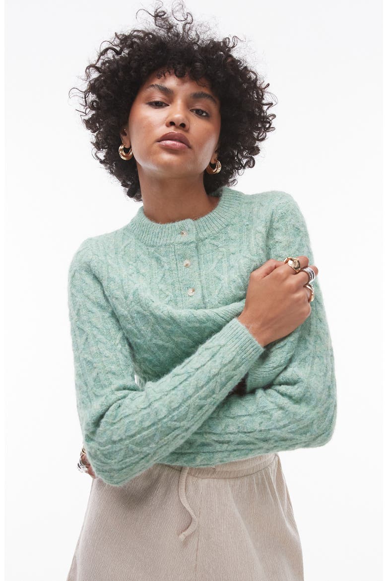 Cable Stitch Cardigan, Main, color, LIGHT GREEN