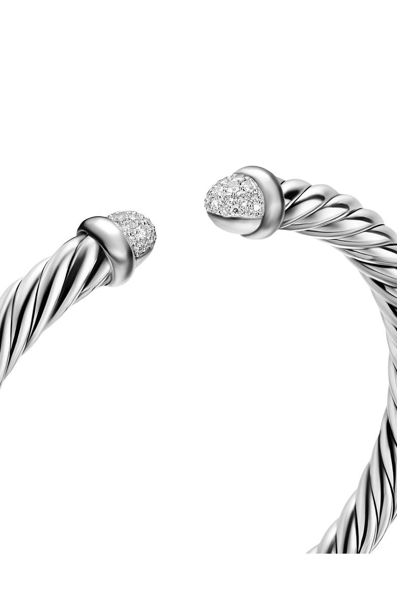 David Yurman Cable Flex Bracelet in Sterling Silver with Diamond Pavé Domes, 6mm, Alternate, color, Silver Pave