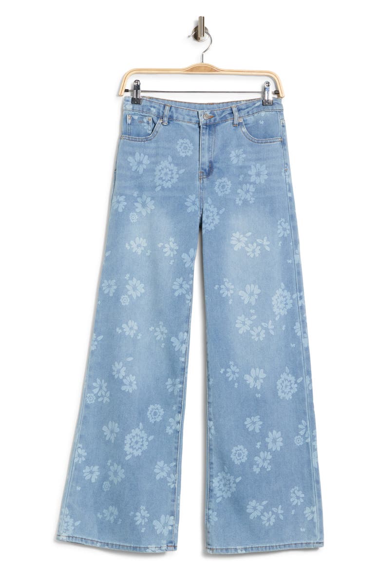 Kids' Floral Wide Leg Jeans, Main, color, LIGHT INDIGO