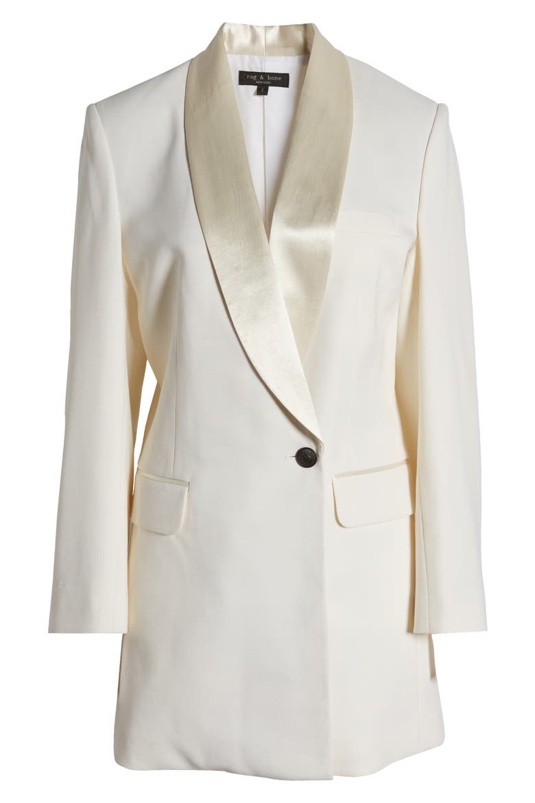 Femi Long Sleeve Virgin Wool Blend Tuxedo Dress, Alternate, color, WHITE