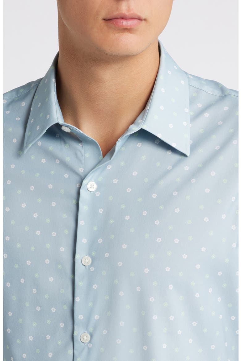 Slim Fit Dot Print Short Sleeve Stretch Button-Up Shirt, Alternate, color, DILLEY FLORAL