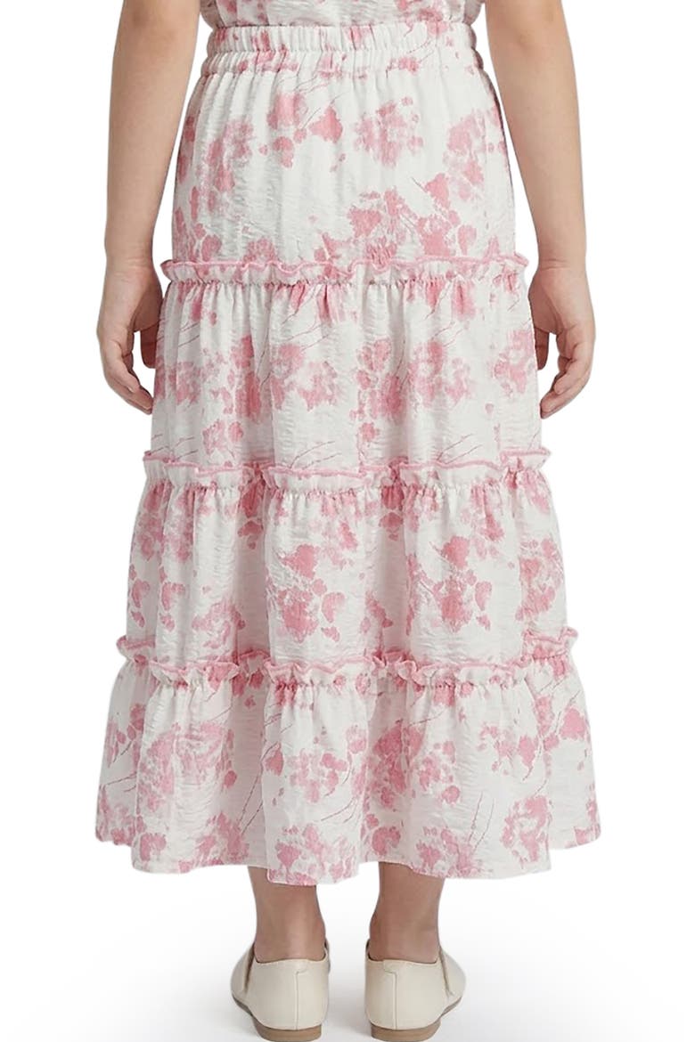Kids' Textured Floral Cotton Tiered Skirt, Alternate, color, PINK