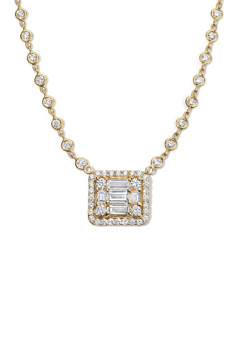 Clarity³ All Diamond Halo Cube 18K Yellow Gold Pendant Necklace, Main, color, GOLD