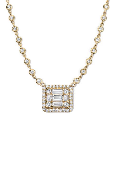 Clarity³ All Diamond Halo Cube 18K Yellow Gold Pendant Necklace