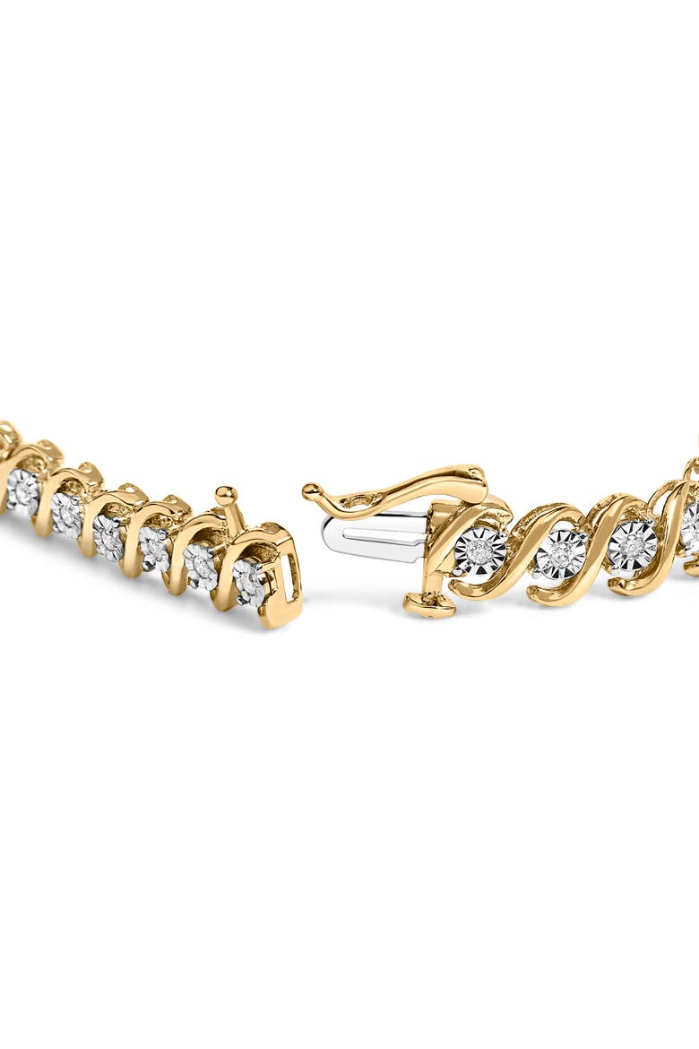 14K Yellow Gold Plated .925 Sterling Silver 1/2 Cttw Round Miracle-Set Diamond S-Curve Tennis Bracelet, Alternate, color, Yellow Gold over Silver