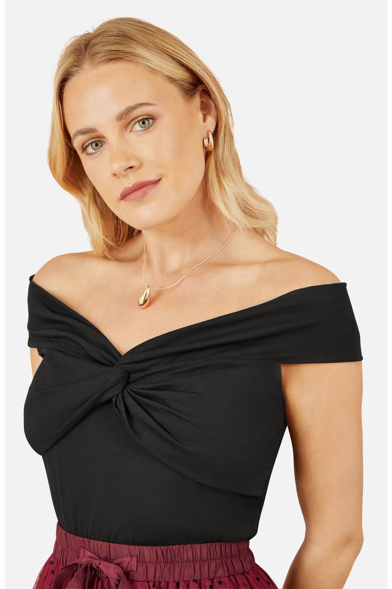 Short Sleeve Knot Detail Bardot Top, Alternate, color, Black
