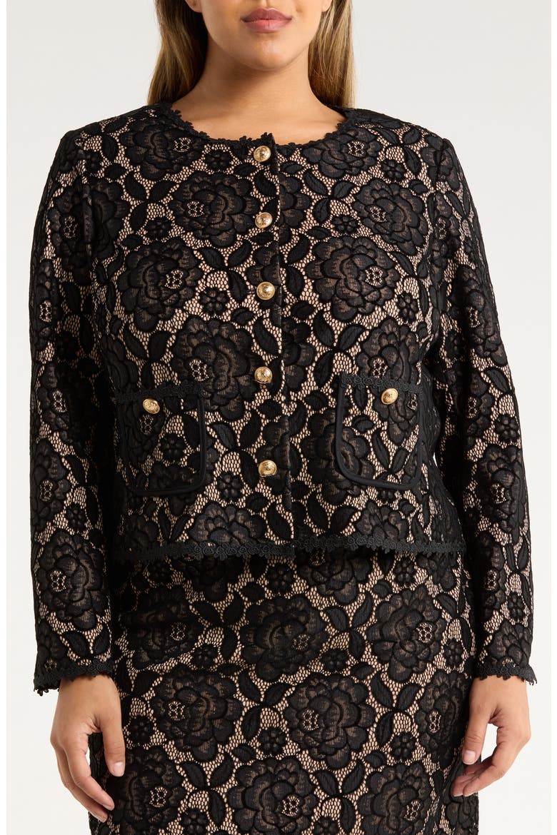 Bonded Lace Jacket, Alternate, color, BLACK NUDE