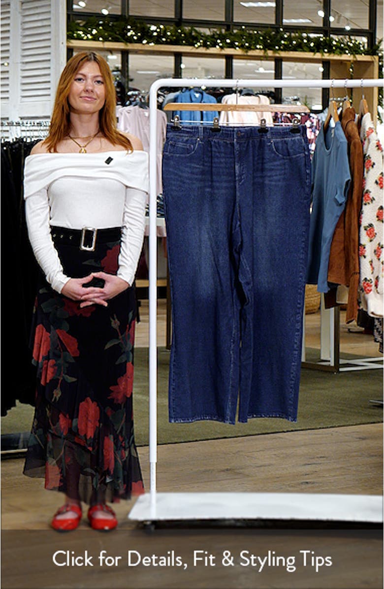 Claude Printed Denim Wide Leg Pull-On Pants, sales video thumbnail