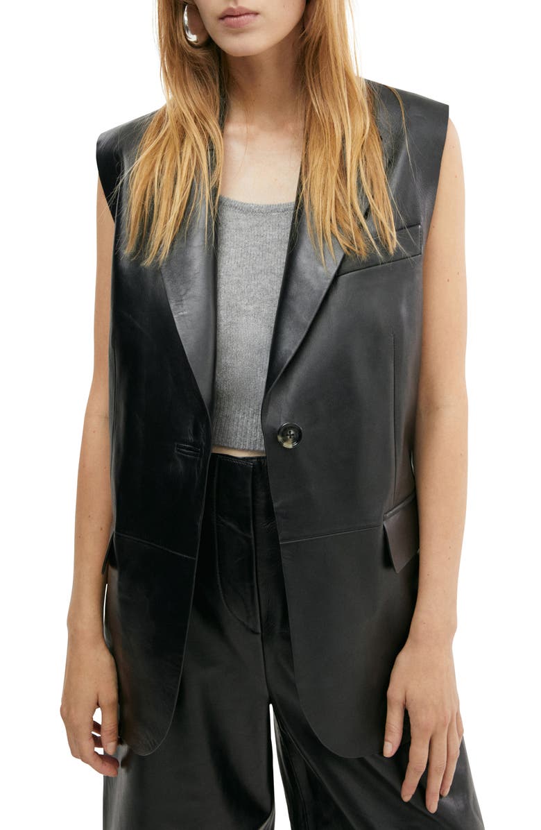 MANGO Leather Blazer Vest, Main, color, Black