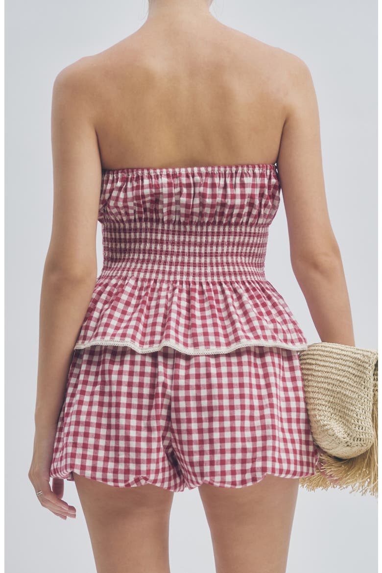 Floral Gingham Smocked Strapless Peplum Top, Alternate, color, BERRY GINGHAM