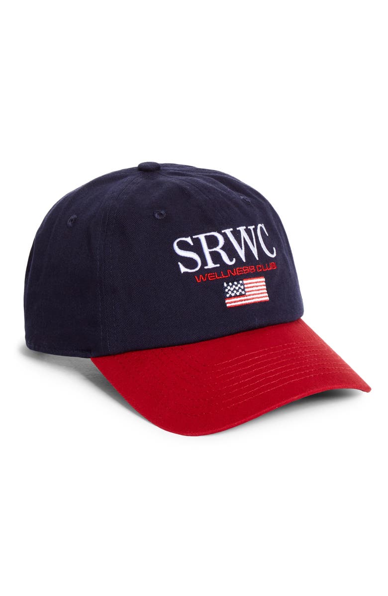 Sporty & Rich Nautical Adjustable Cotton Baseball Cap, Main, color, White/Dark Navy/Ruby