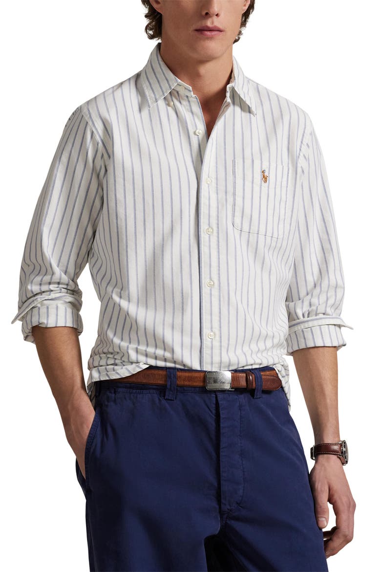 Classic Fit Stripe Cotton Button-Down Oxford Shirt, Main, color, 6832E WHITE BLUE MULTI