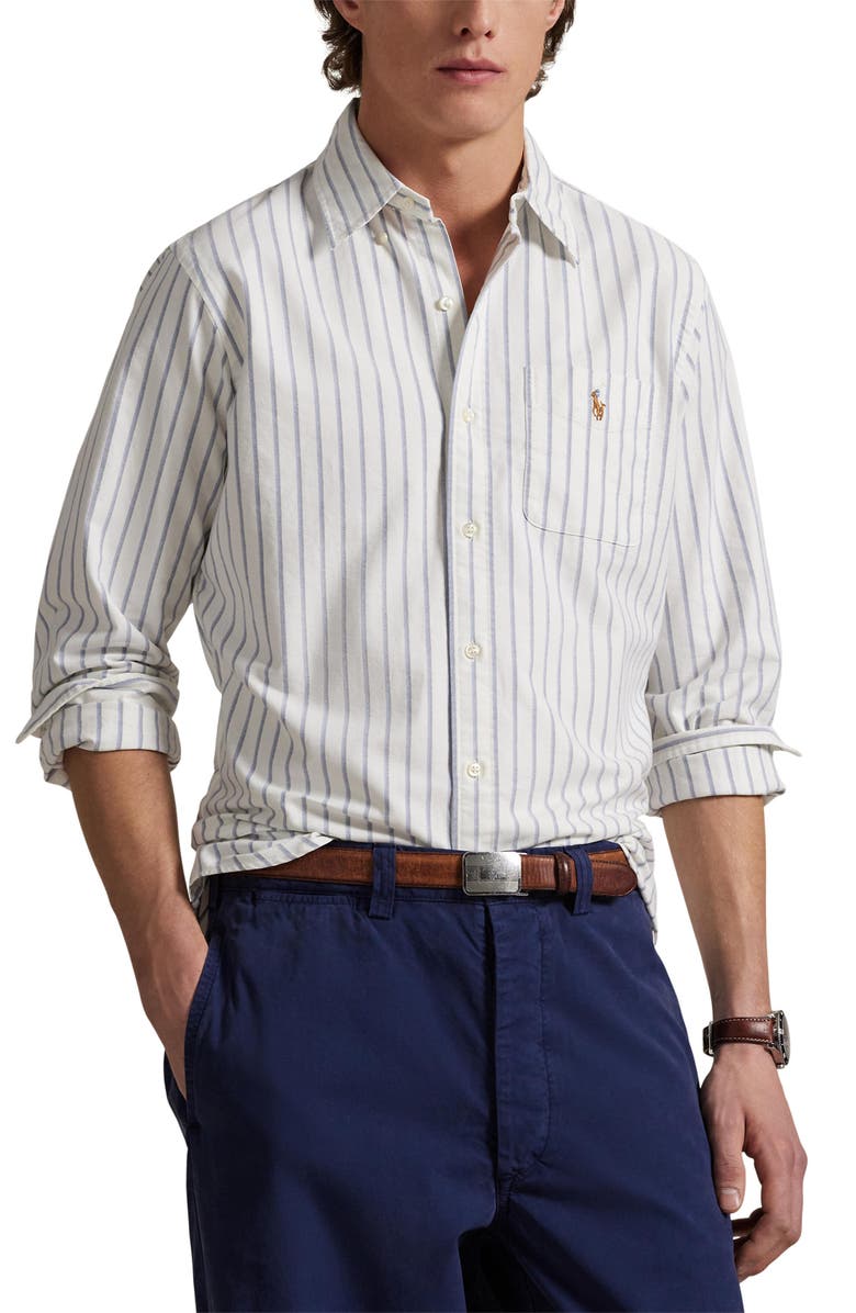Polo Ralph Lauren Classic Fit Stripe Cotton Button-Down Oxford Shirt, Main, color, 6832E White Blue Multi