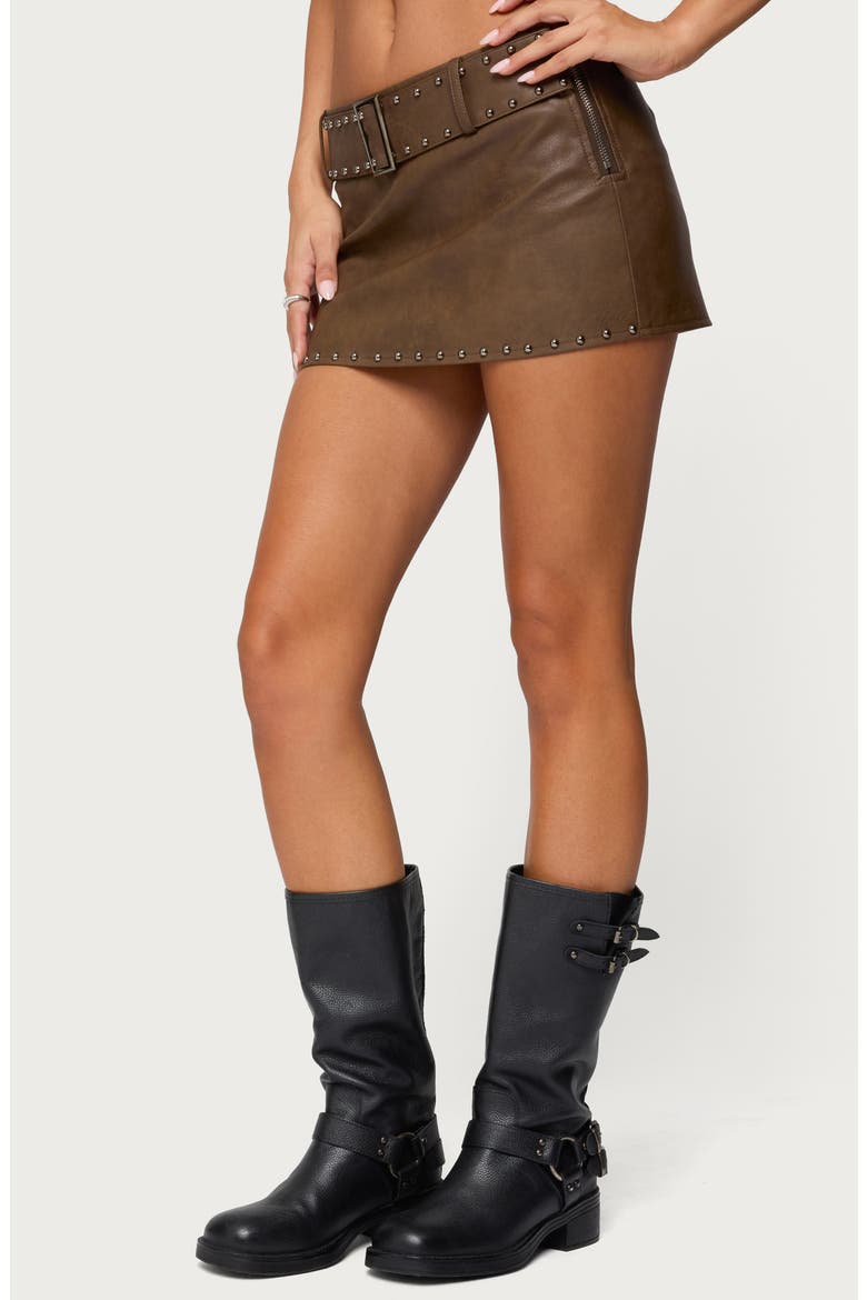Studded Faux Suede Miniskort, Alternate, color, BROWN