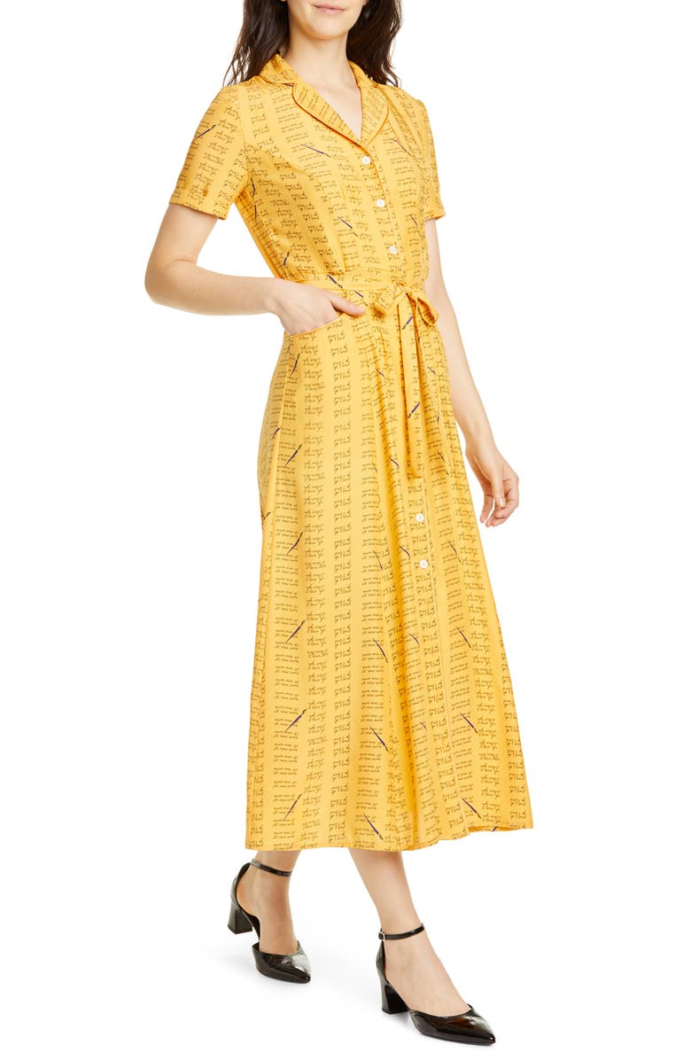 HVN Maria Love Notes Silk Shirtdress, Alternate, color, 