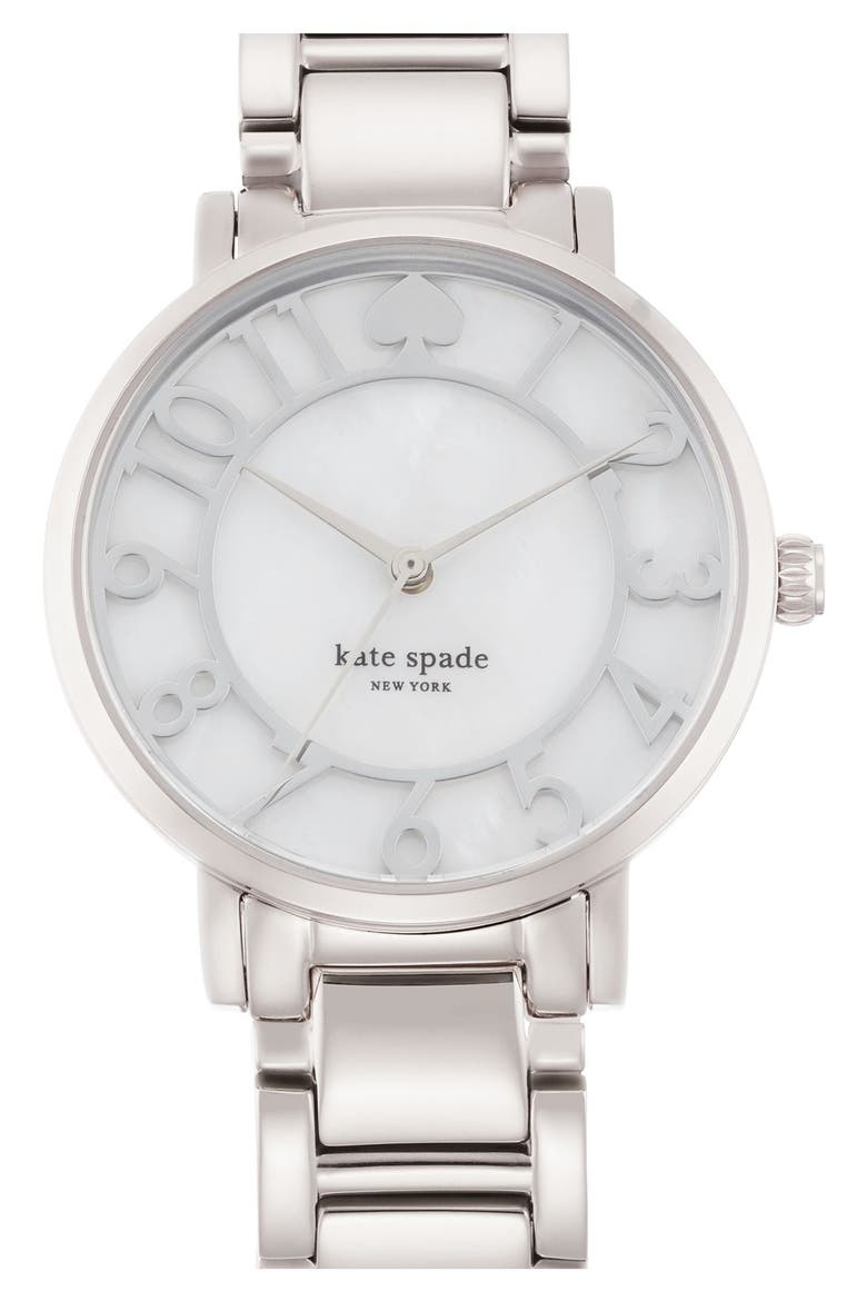'gramercy' mother-of-pearl bracelet watch, 34mm, Main, color, SILVER