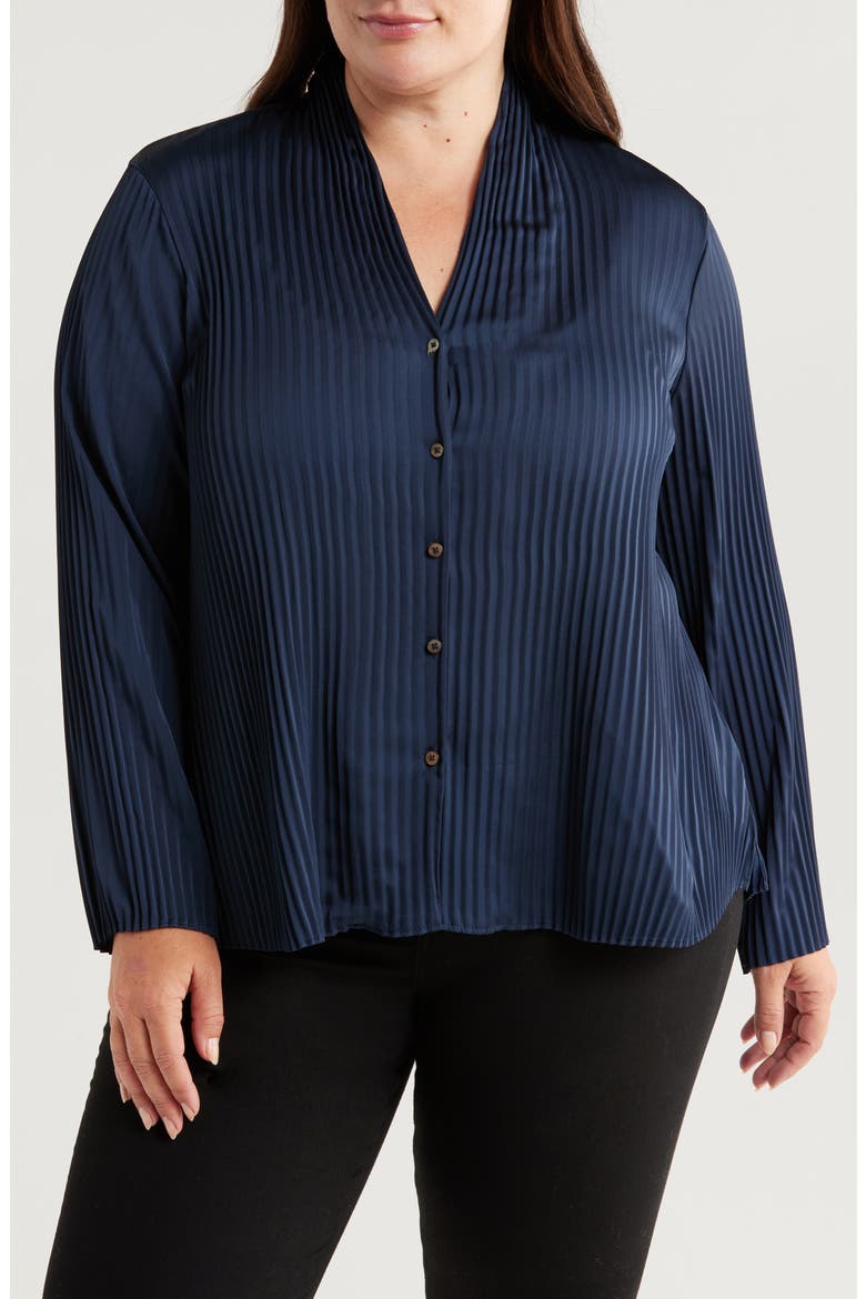 Pleat Satin Shirt, Main, color, DARK INDIGO