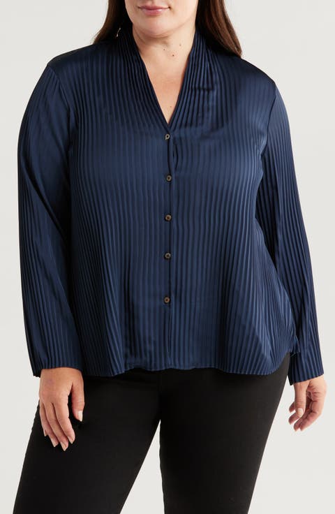 Pleat Satin Shirt (Plus)