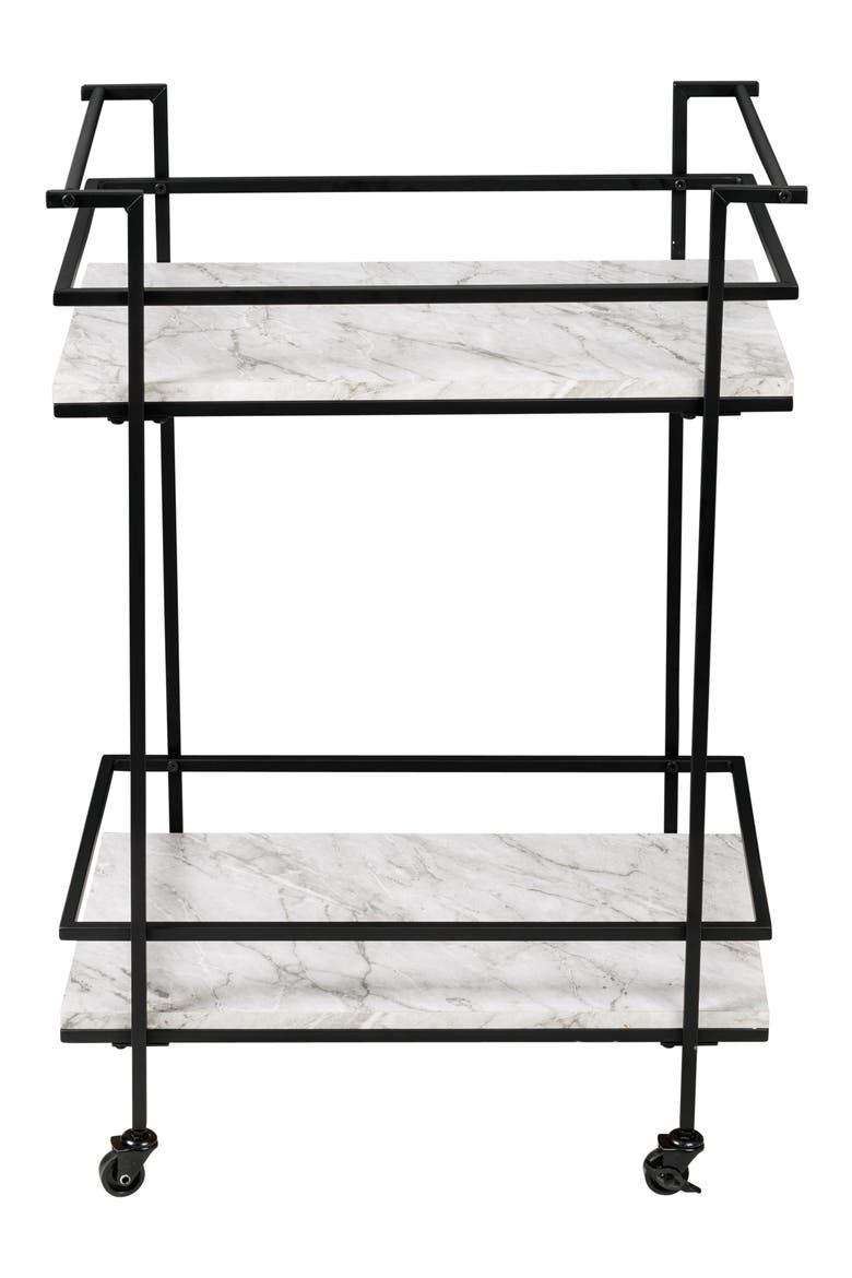 2-Tier Faux Marble Bar Cart, Main, color, BLACK