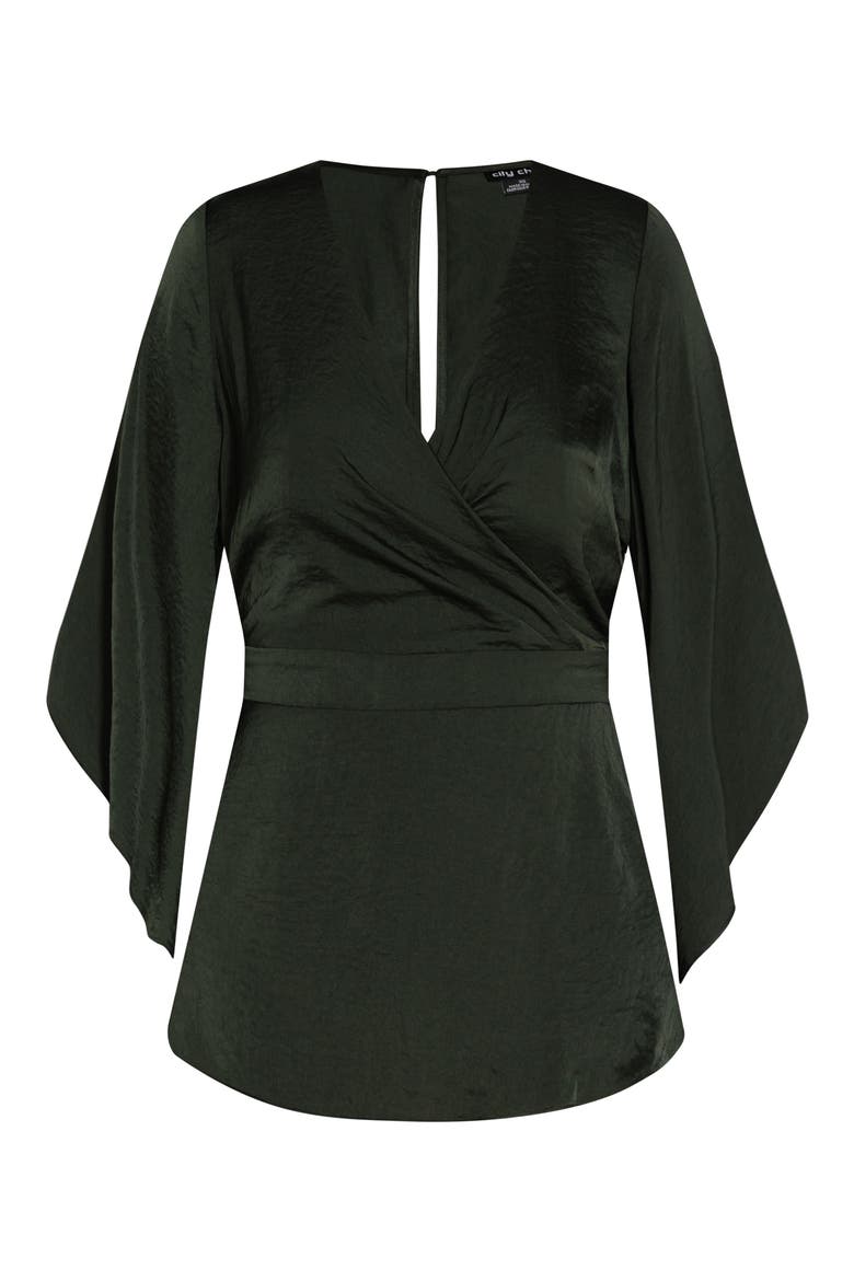 Bell Sleeve Faux Wrap Top, Alternate, color, MILITARY