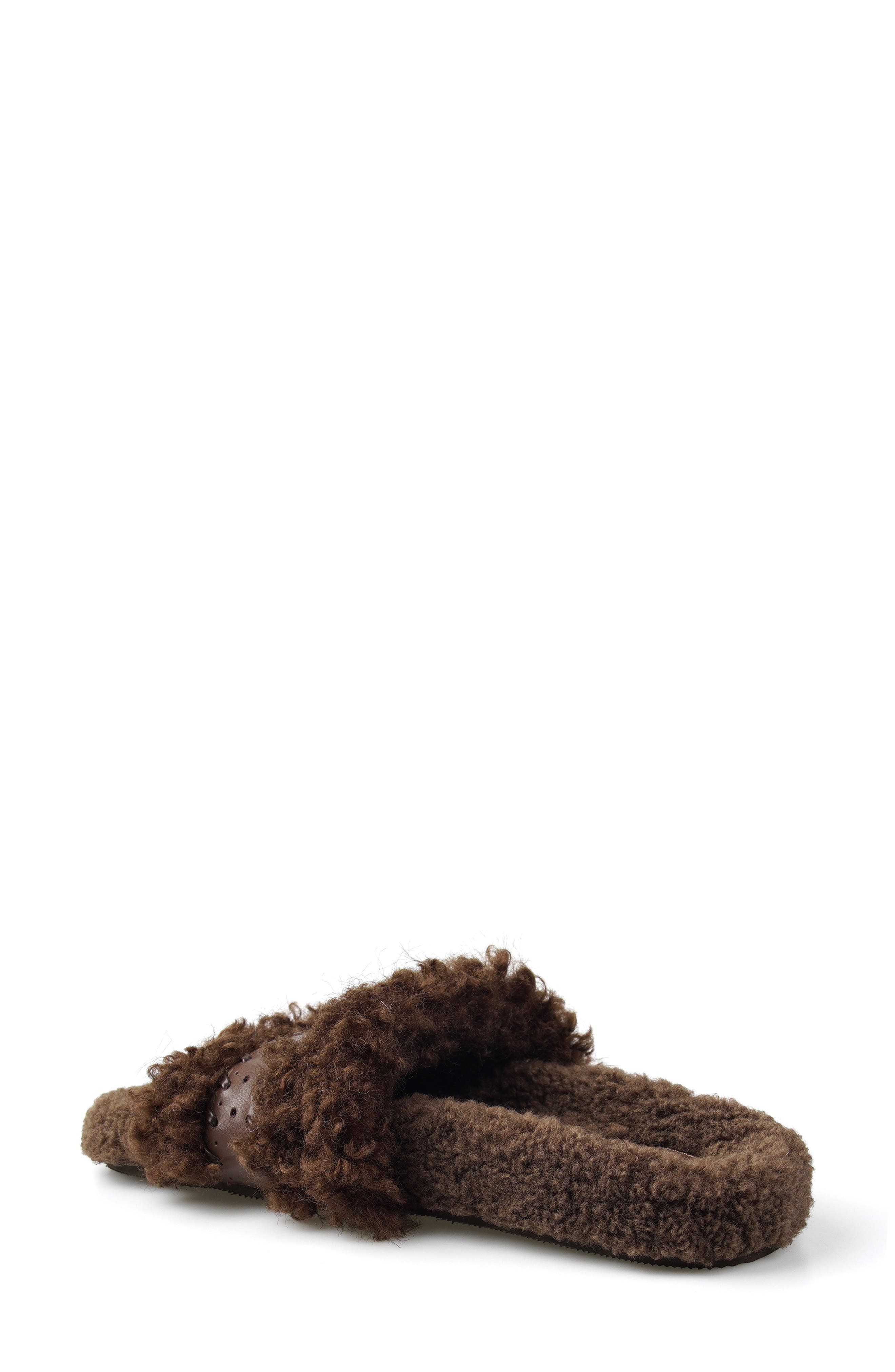 Everett Faux Fur Slide Sandal, Alternate, color, BROWN FAUX