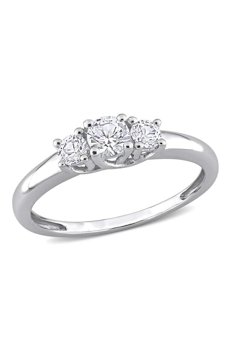 Julianna B. Created White Sapphire 3-Stone Ring 10k, Main, color, 10K White Gold