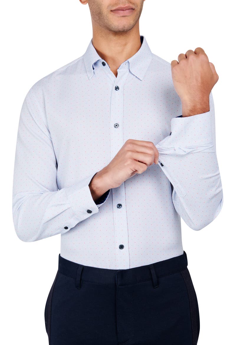 Regular Fit Dot Print Performance Stretch Dress Shirt, Alternate, color, WHITE