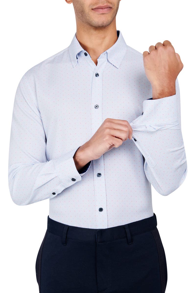 W.R.K Regular Fit Dot Print Performance Stretch Dress Shirt, Alternate, color, White