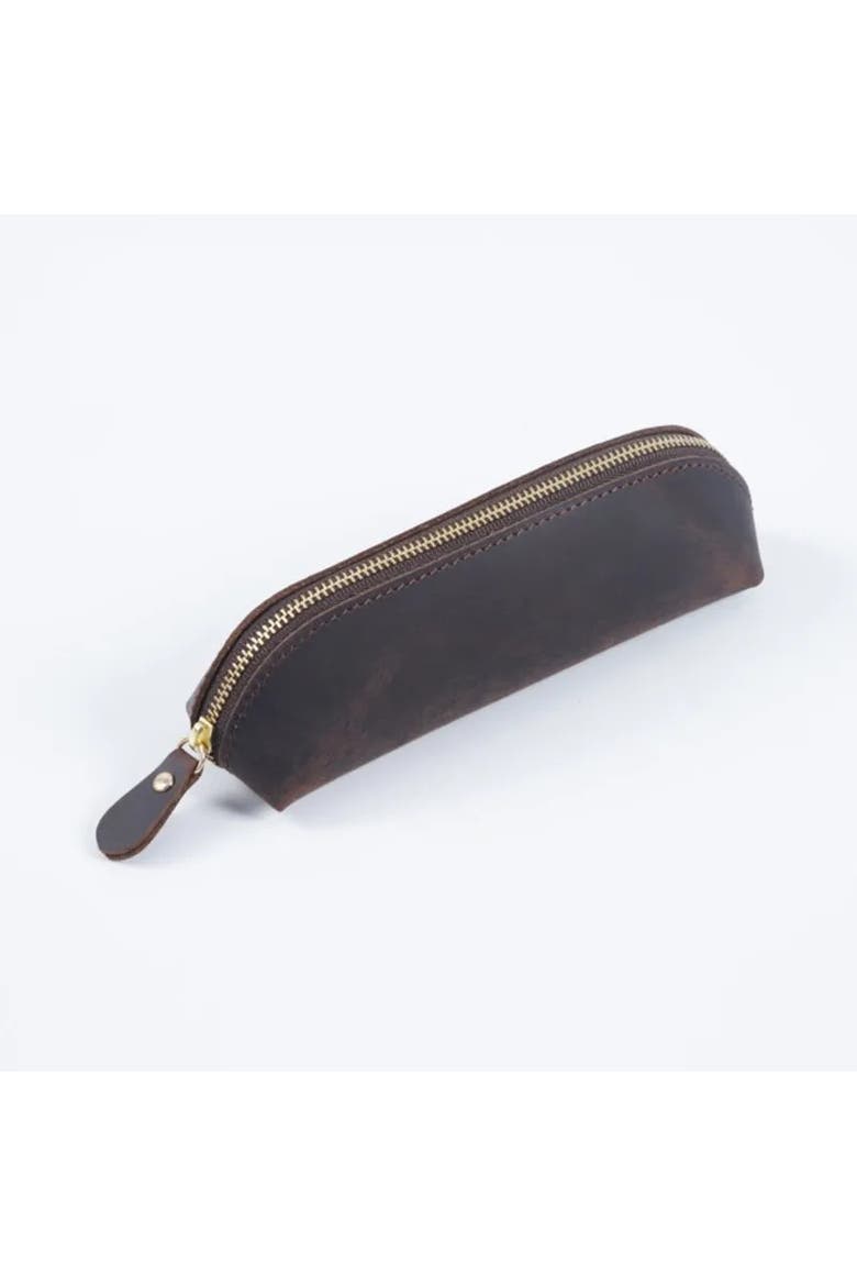 The Paavo Leather Pen Case | Leather Makeup Pouch, Main, color, Dark Brown