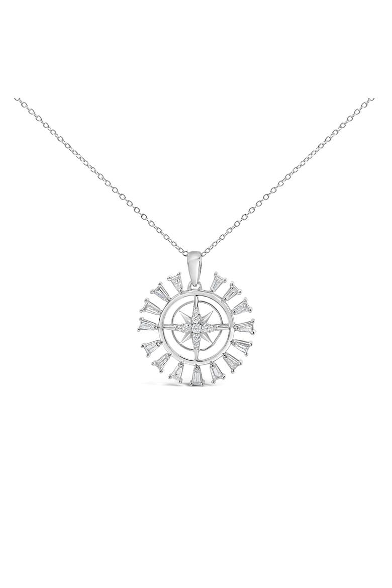 Sterling Silver 1/2 Cttw Diamond Starburst Compass Medallion Pendant Necklace, Main, color, Silver