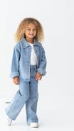 Mabel + Honey Bow Embroidered Rhinestone Wide Leg Denim Pants