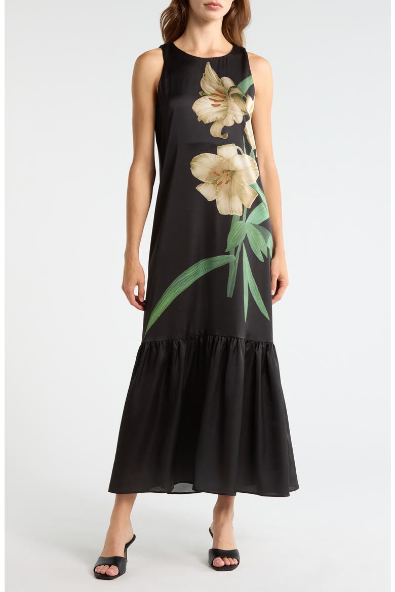 Drop Waist Floral Maxi Dress, Main, color, ARCTIC WOLF