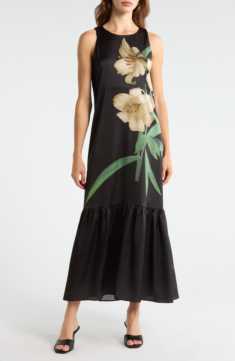 Vince Camuto Drop Waist Floral Maxi Dress, Main, color, Arctic Wolf