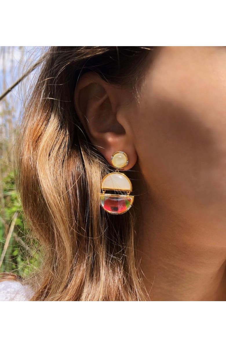 LuvMyJewelry Envy Me Dangle Prehnite Moonstone Gemstone Diamond Yellow Gold Plated Silver Earrings, Alternate, color, 14Kt Gold Vermeil On Sterling