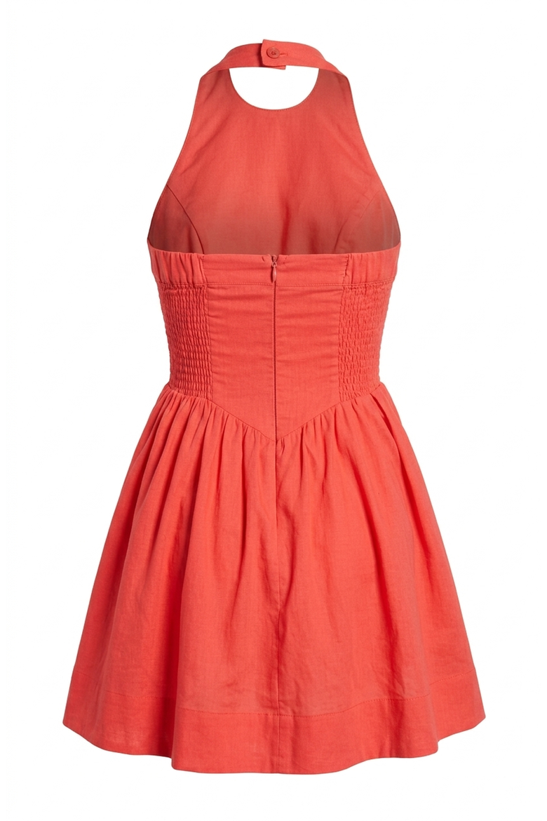 Halter Mini Dress with Button Front and Flared Skirt, Alternate, color, Coral Red