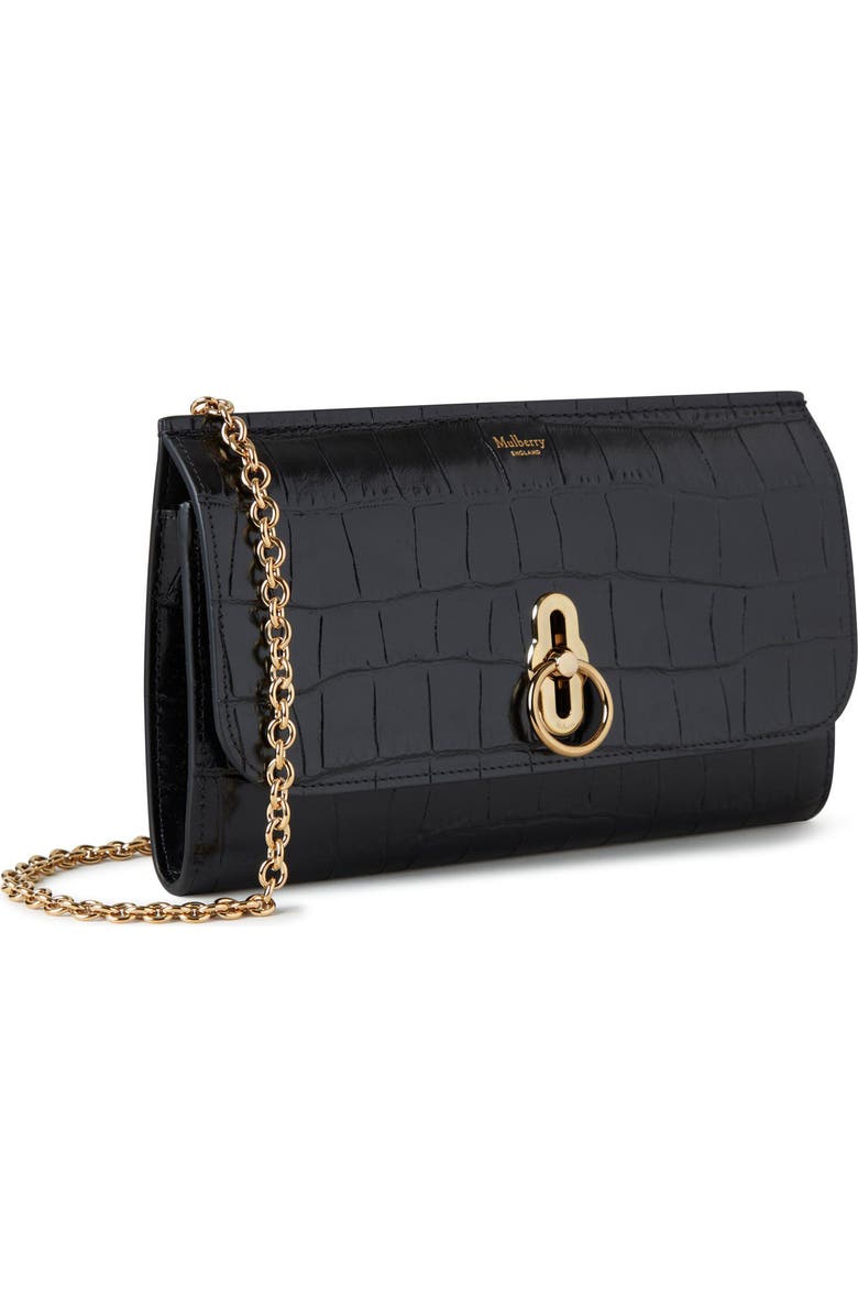 Mulberry Small Amberley Croc Embossed Leather Clutch, Alternate, color, Black