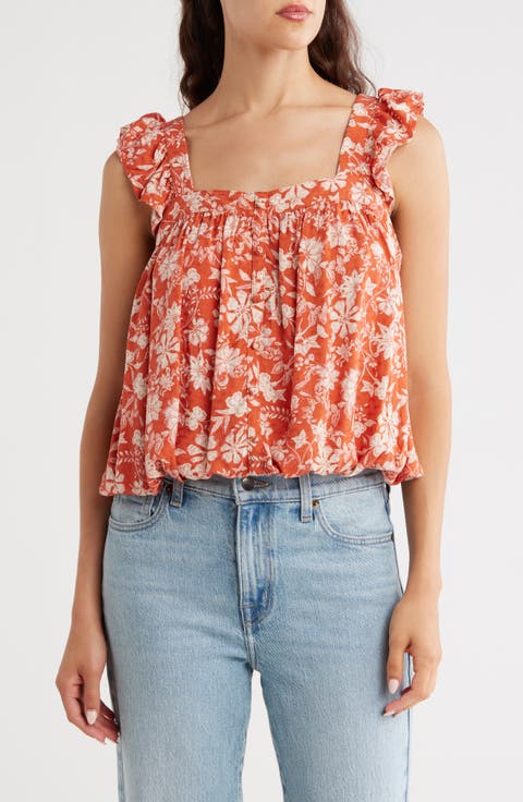 Floral Ruffle Strap Tank