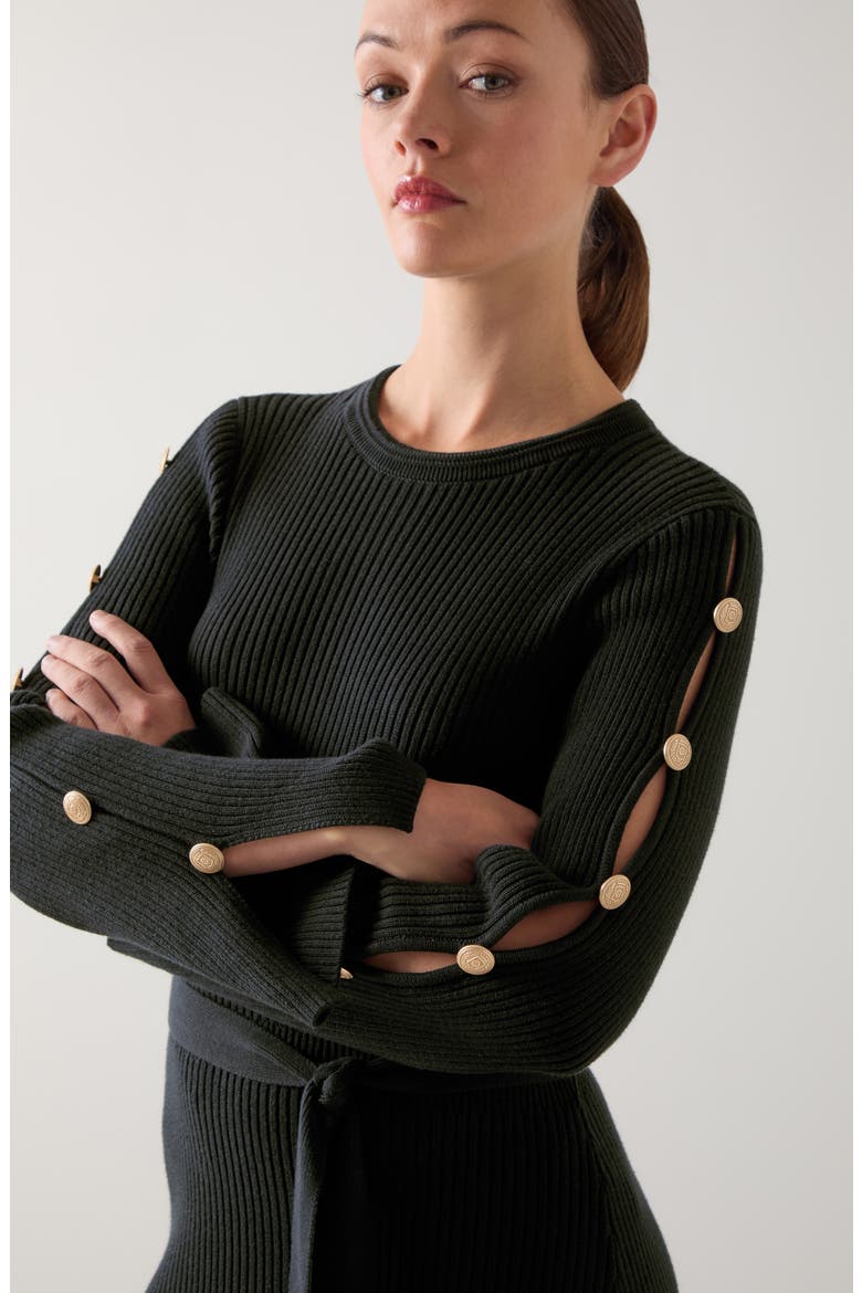 Mirren Long Sleeve Rib Organic Cotton Maxi Dress, Alternate, color, BLACK