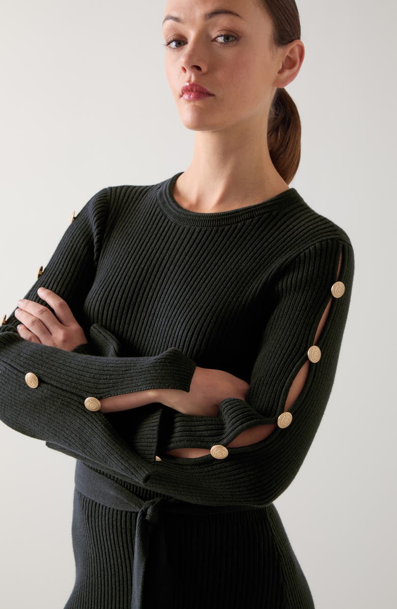 LK Bennett Mirren Long Sleeve Rib Organic Cotton Maxi Dress, Alternate, color, Black