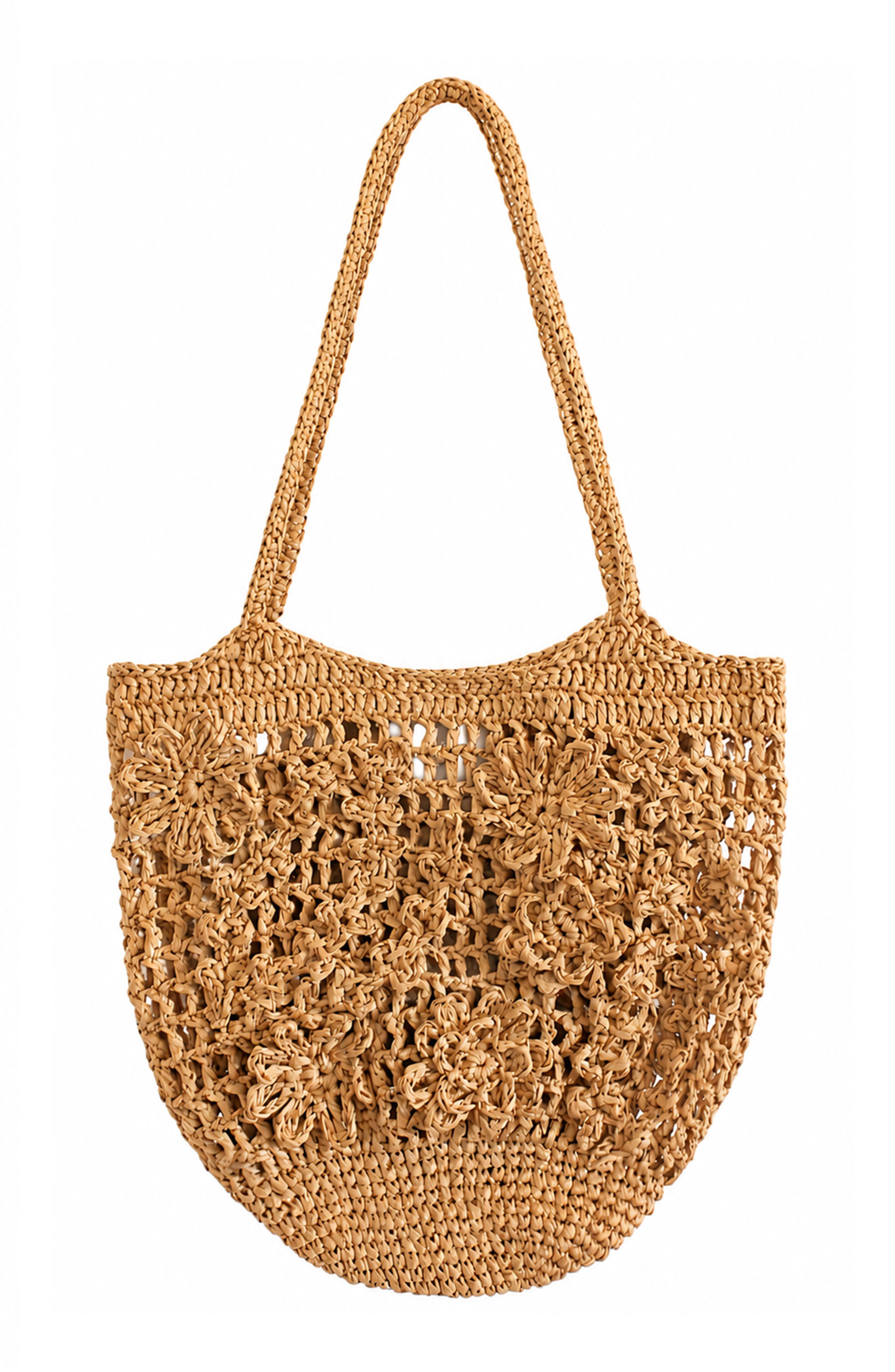 Phillipa Hand-Crocheted Floral Raffia Tote Bag, Main, color, Beige