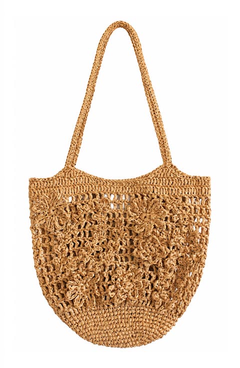 Phillipa Hand-Crocheted Floral Raffia Tote Bag